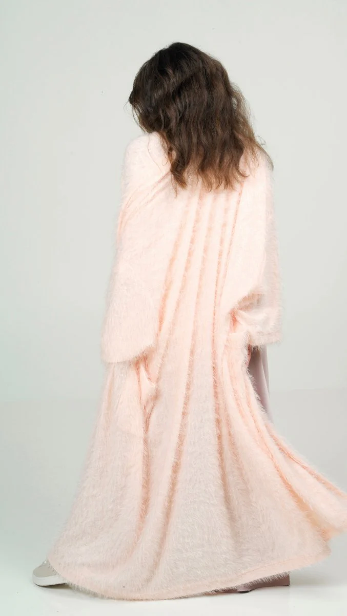 pink white cardigan